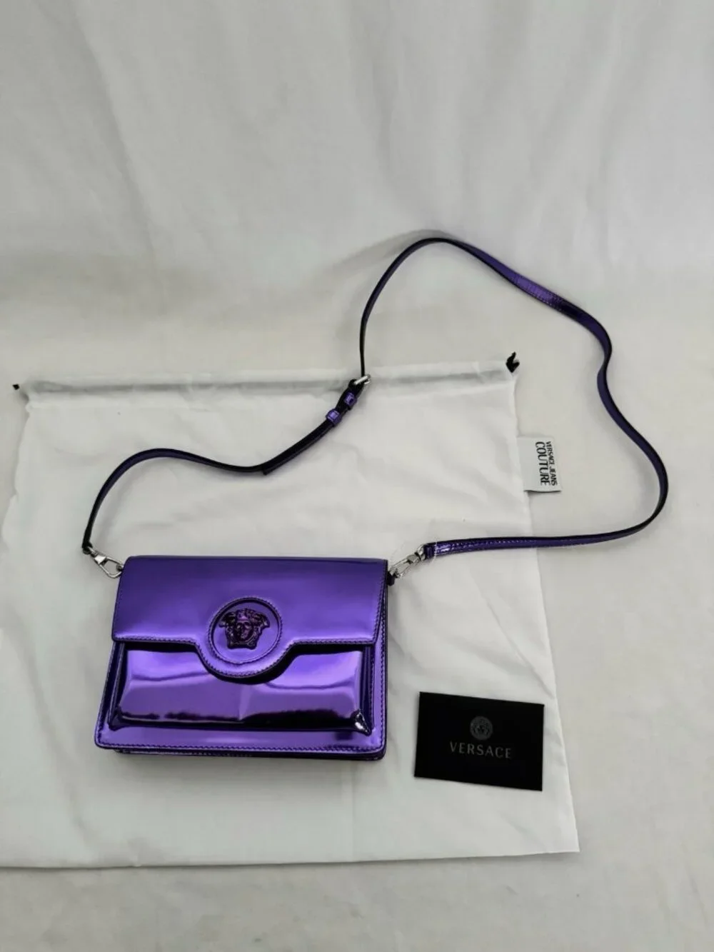 Authentic Versace Mini Crossbody Purple Leather Medusa Logo